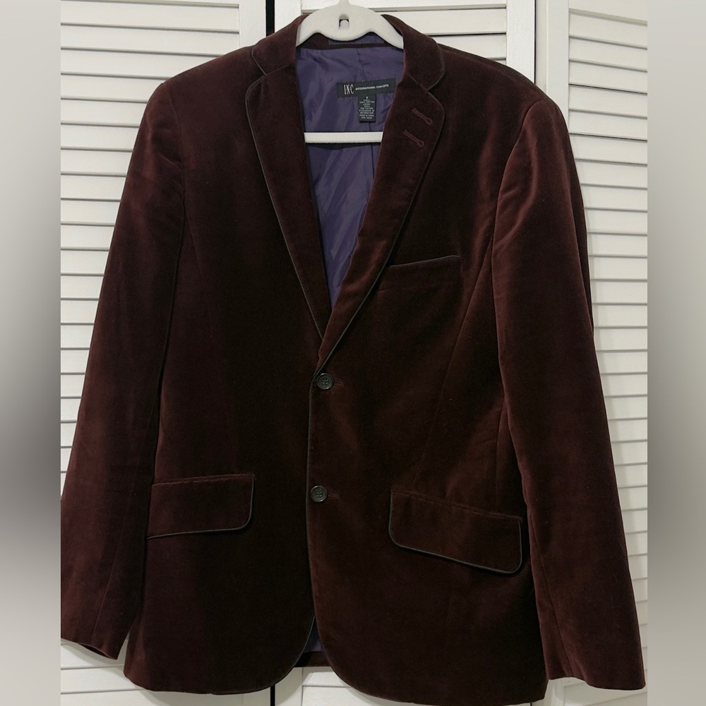 INC International Concepts Men's Velvet Blazer - Deep Wine
